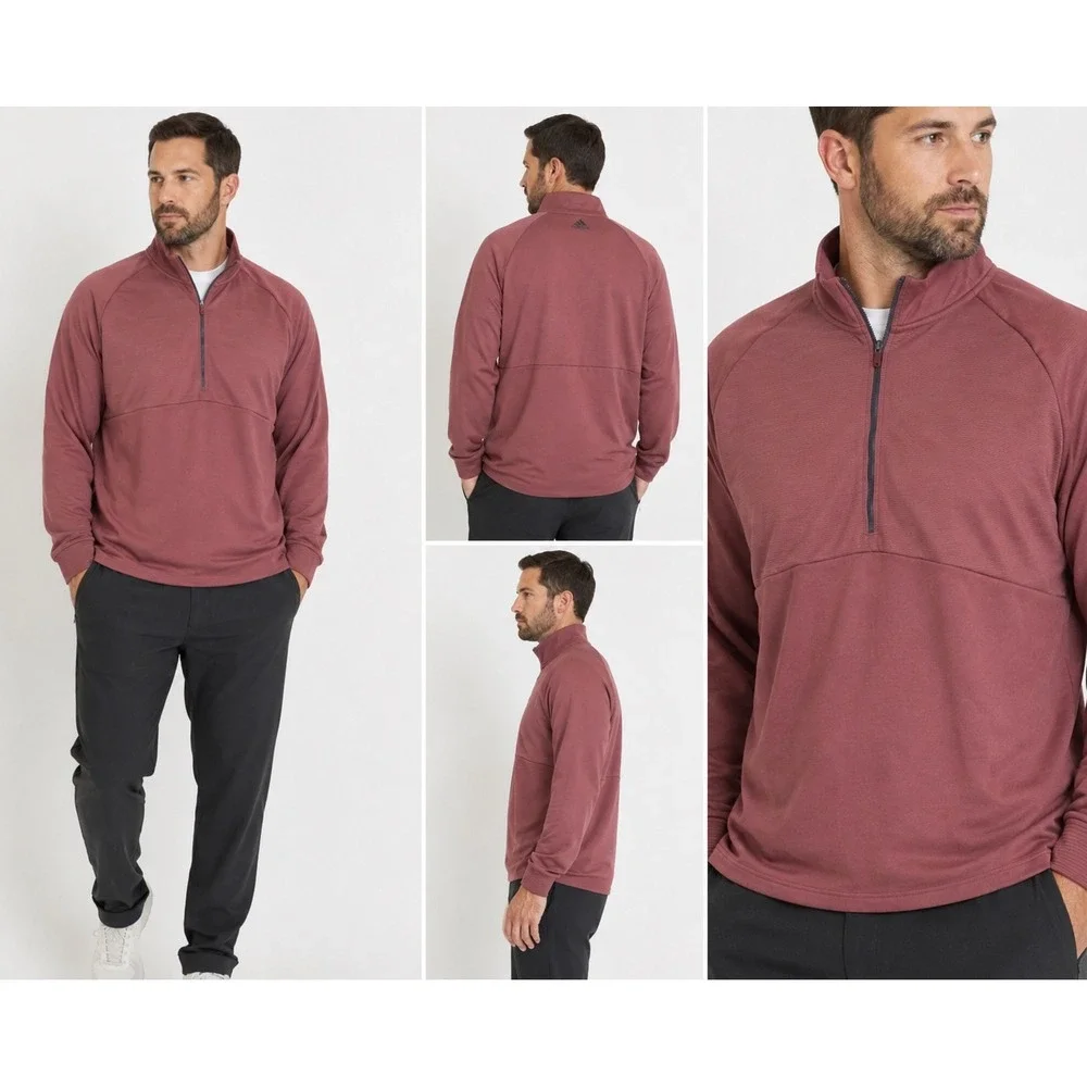 Adidas Mens 4XLT COLD.RDY Quarter Zip Pullover Burgundy Mock Neck Active Top